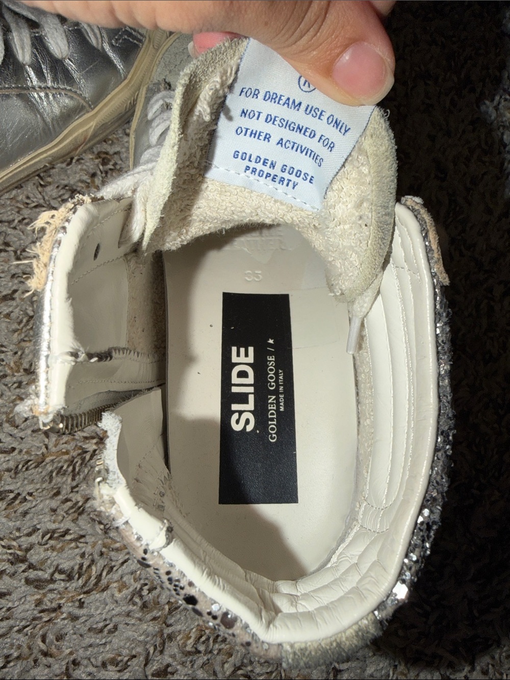 Golden Goose Kids Metallic Silver High-Top Sneakers with Glitter Star - Picture 3 of 3